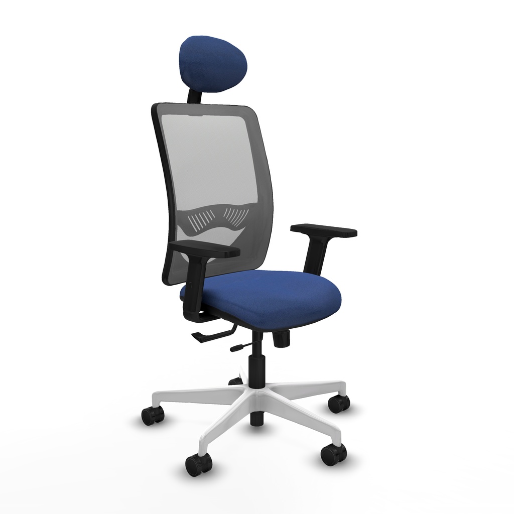 Zulema traslack malla gris bali azul marino brazos 2D base blanca cabecero fijo ruedas 65mm nailon