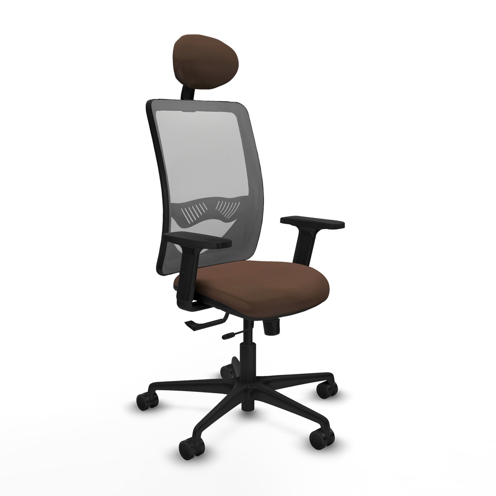 Zulema traslack malla gris bali marrón oscuro brazos 2D base nailon cabecero fijo ruedas 65mm nailon