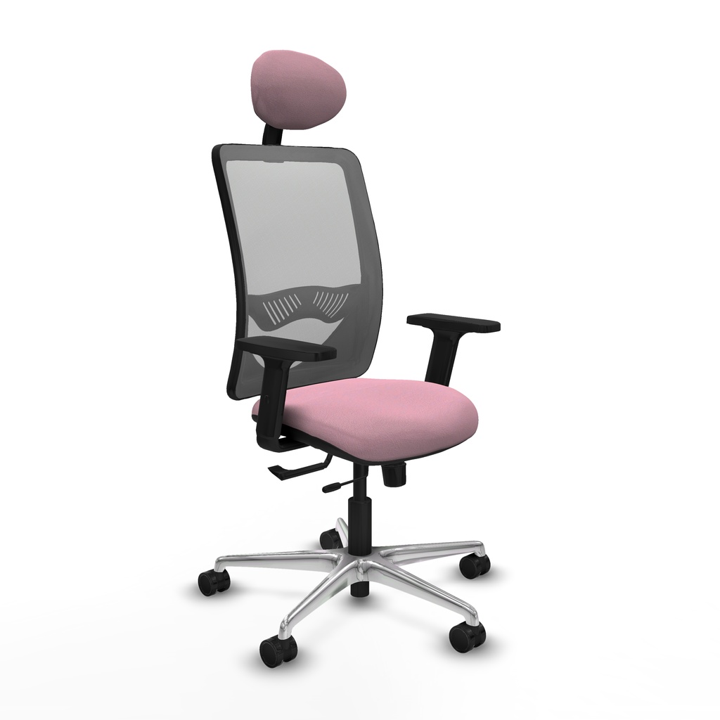 Zulema traslack malla gris bali rosa brazos 2D base aluminio cabecero fijo ruedas 65mm nailon