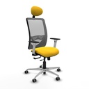 Zulema traslack malla gris similpiel amarillo brazos blancos base aluminio cabecero fijo ruedas 65mm engomadas