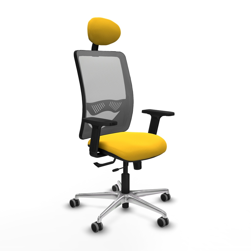 Zulema traslack malla gris similpiel amarillo brazos 2D base aluminio cabecero fijo ruedas 65mm engomadas