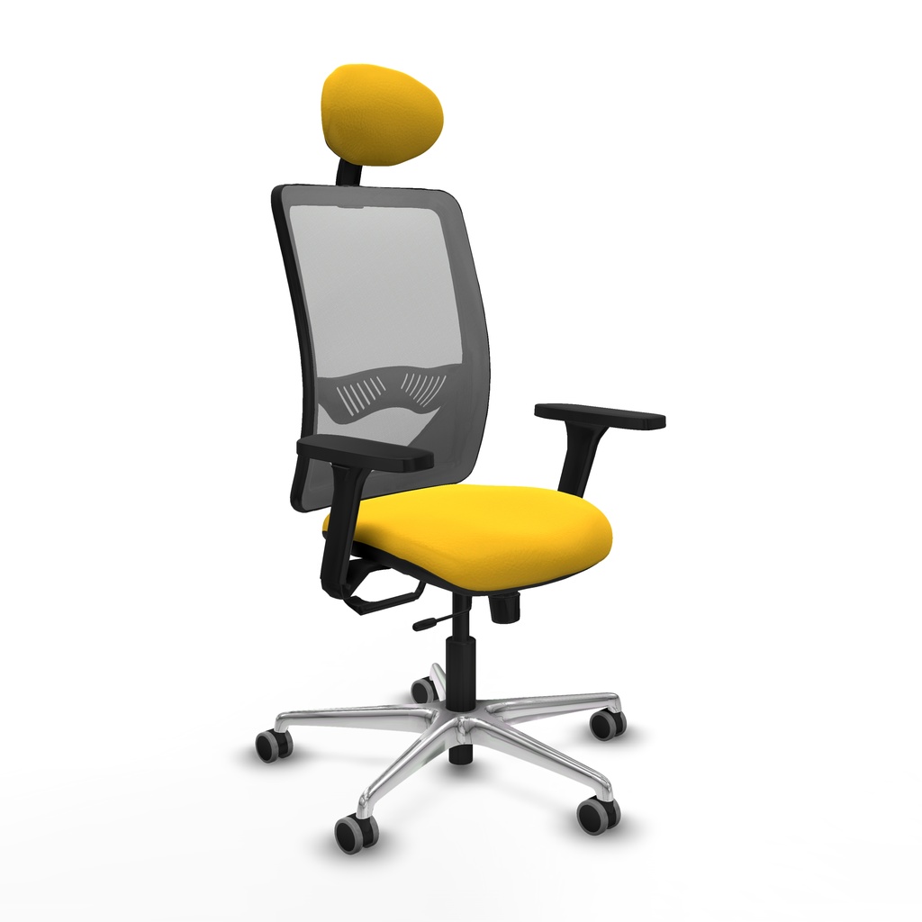 Zulema traslack malla gris similpiel amarillo brazos 3D base aluminio cabecero fijo ruedas 65mm engomadas