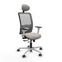 Zulema traslack malla gris similpiel blanco brazos blancos base aluminio cabecero fijo ruedas 65mm engomadas