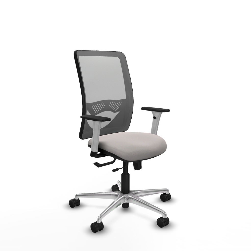 Zulema traslack malla gris similpiel blanco brazos blancos base aluminio  ruedas 65mm nailon