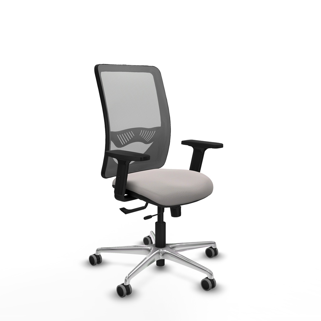 Zulema traslack malla gris similpiel blanco brazos 2D base aluminio  ruedas 65mm engomadas