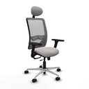 Zulema traslack malla gris similpiel blanco brazos 3D base aluminio cabecero fijo ruedas 65mm nailon