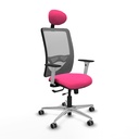 Zulema traslack malla gris similpiel rosa brazos blancos base aluminio cabecero fijo ruedas 65mm engomadas