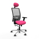 Zulema traslack malla gris similpiel rosa brazos 2D base aluminio cabecero fijo ruedas 65mm engomadas