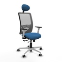 Zulema traslack malla gris similpiel azul claro brazos blancos base aluminio cabecero fijo ruedas 65mm engomadas