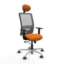 Zulema traslack malla gris similpiel naranja brazos 1D base aluminio cabecero fijo ruedas 65mm engomadas