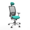 Zulema traslack malla gris similpiel turquesa brazos blancos base aluminio cabecero fijo ruedas 65mm engomadas