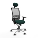 Zulema traslack malla gris similpiel verde botella brazos 2D base aluminio cabecero fijo ruedas 65mm engomadas