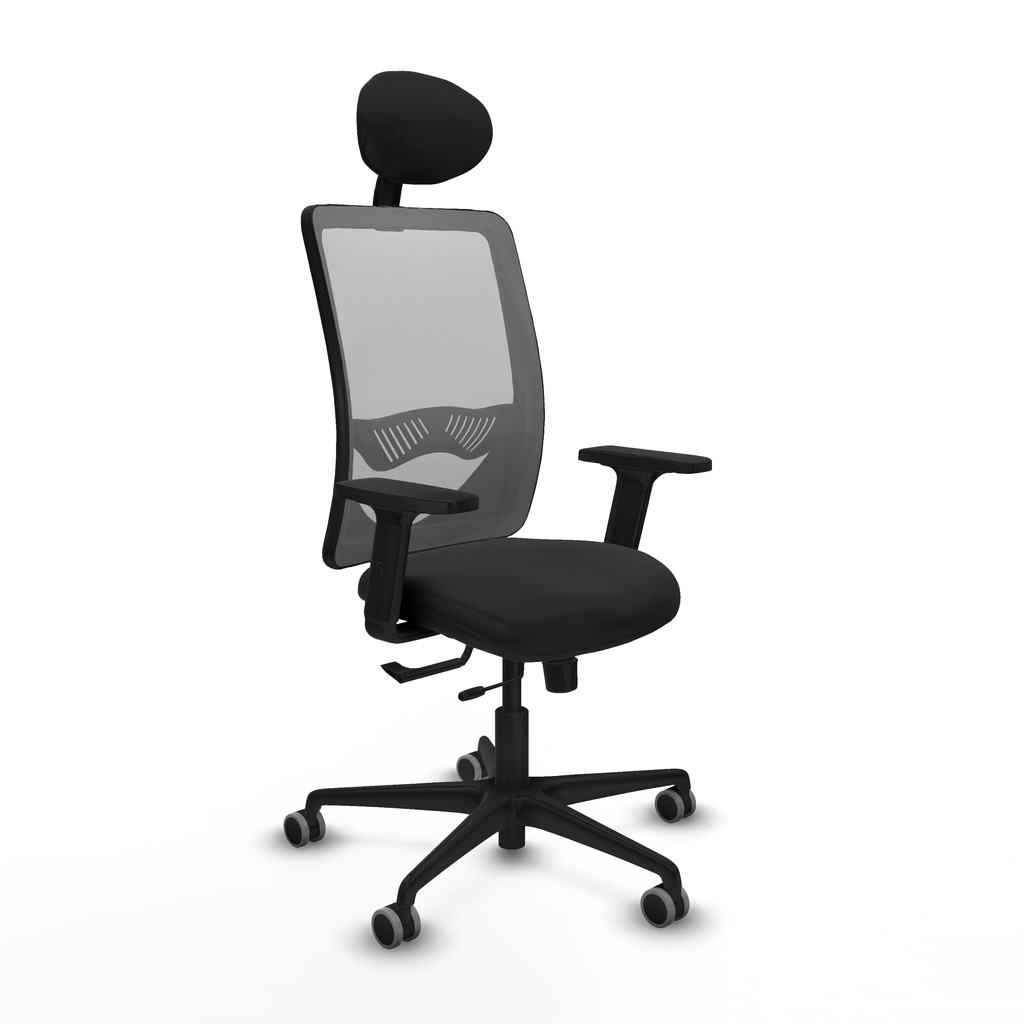Zulema traslack malla gris similpiel negro brazos 2D base nailon cabecero fijo ruedas 65mm engomadas
