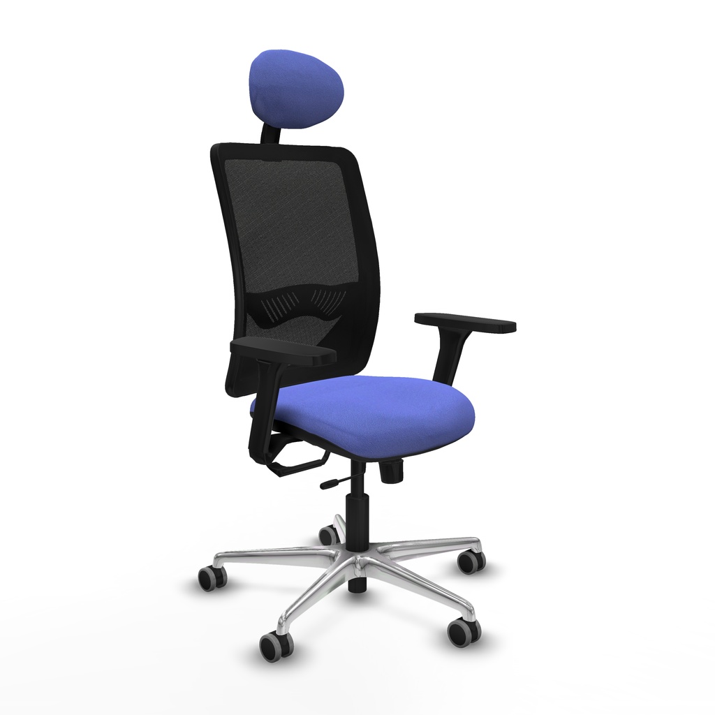Zulema traslack malla negra bali azul claro brazos 3D base aluminio cabecero fijo ruedas 65mm engomadas