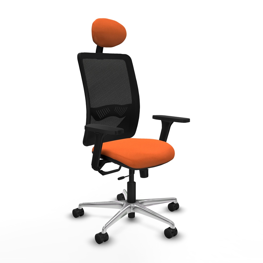 Zulema traslack malla negra bali naranja brazos 3D base aluminio cabecero fijo ruedas 65mm nailon