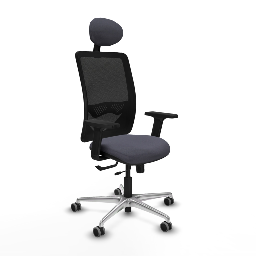 Zulema traslack malla negra bali gris oscuro brazos 2D base aluminio cabecero fijo ruedas 65mm engomadas