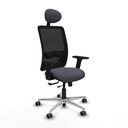 Zulema traslack malla negra bali gris oscuro brazos 2D base aluminio cabecero fijo ruedas 65mm engomadas