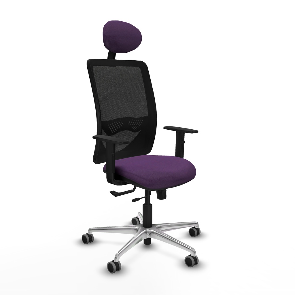 Zulema traslack malla negra bali morado brazos 1D base aluminio cabecero fijo ruedas 65mm engomadas