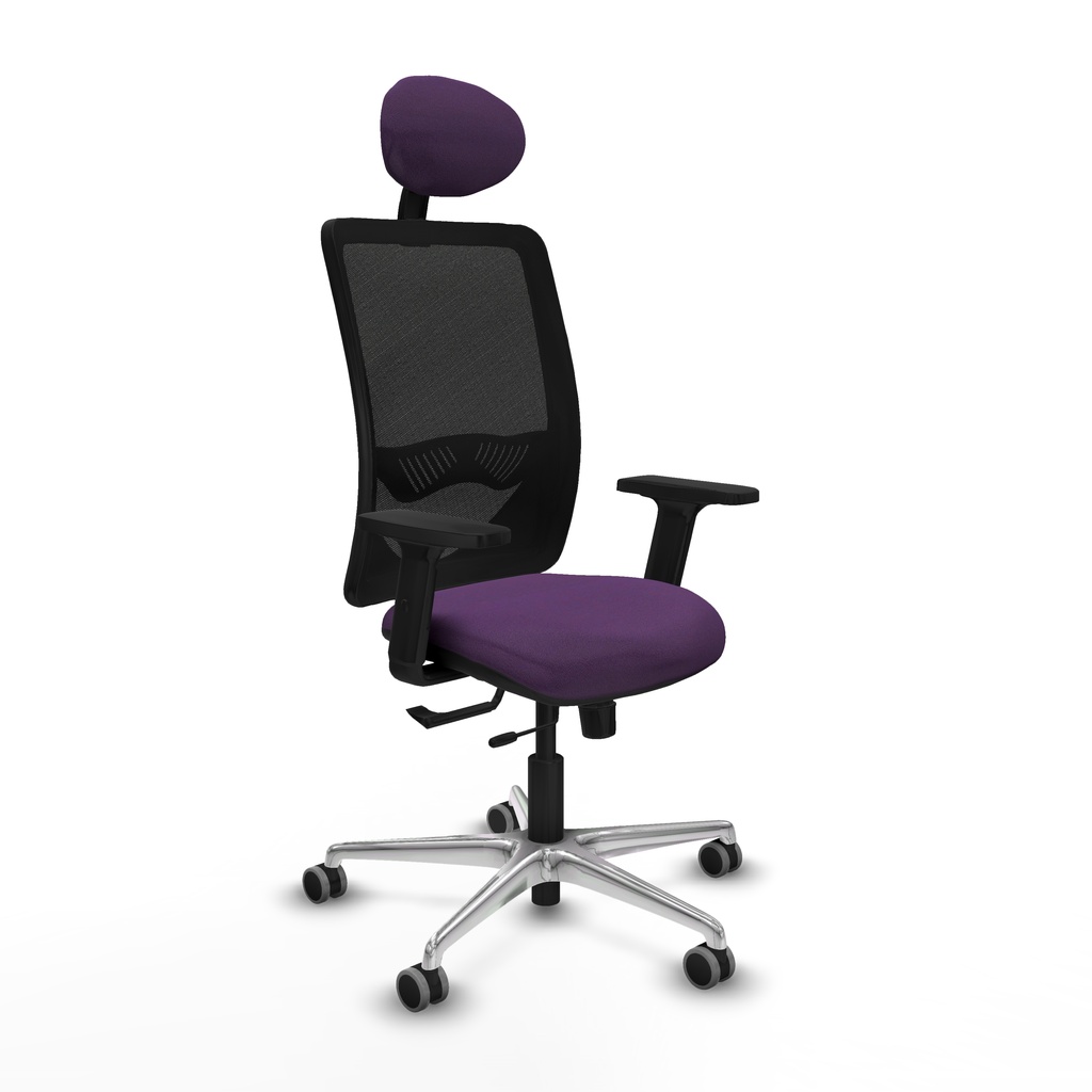 Zulema traslack malla negra bali morado brazos 2D base aluminio cabecero fijo ruedas 65mm engomadas