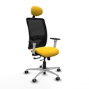 Zulema traslack malla negra similpiel amarillo brazos blancos base aluminio cabecero fijo ruedas 65mm engomadas