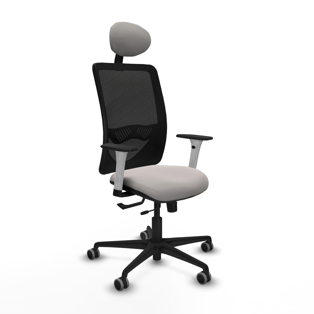 Zulema traslack malla negra similpiel blanco brazos blancos base nailon cabecero fijo ruedas 65mm engomadas