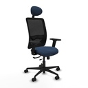 Zulema traslack malla negra similpiel azul marino brazos 2D base nailon cabecero fijo ruedas 65mm nailon