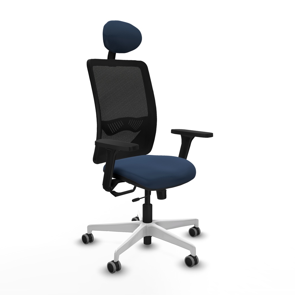 Zulema traslack malla negra similpiel azul marino brazos 3D base blanca cabecero fijo ruedas 65mm engomadas