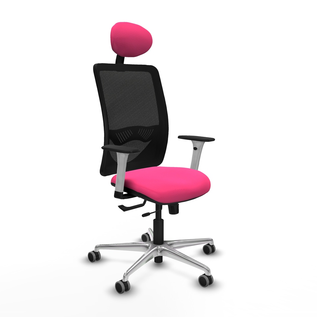 Zulema traslack malla negra similpiel rosa brazos blancos base aluminio cabecero fijo ruedas 65mm engomadas