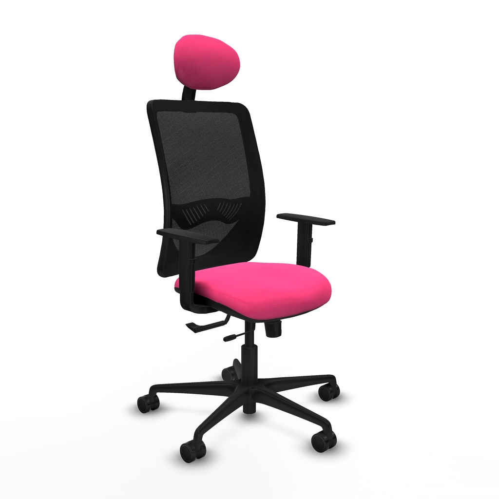 Zulema traslack malla negra similpiel rosa brazos 1D base nailon cabecero fijo ruedas 65mm nailon