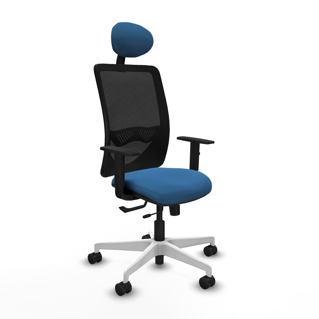 Zulema traslack malla negra similpiel azul claro brazos 1D base blanca cabecero fijo ruedas 65mm nailon