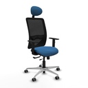 Zulema traslack malla negra similpiel azul claro brazos 1D base aluminio cabecero fijo ruedas 65mm engomadas