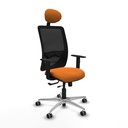 Zulema traslack malla negra similpiel naranja brazos 1D base aluminio cabecero fijo ruedas 65mm engomadas