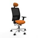 Zulema traslack malla negra similpiel naranja brazos 2D base blanca cabecero fijo ruedas 65mm nailon