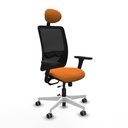Zulema traslack malla negra similpiel naranja brazos 3D base blanca cabecero fijo ruedas 65mm engomadas