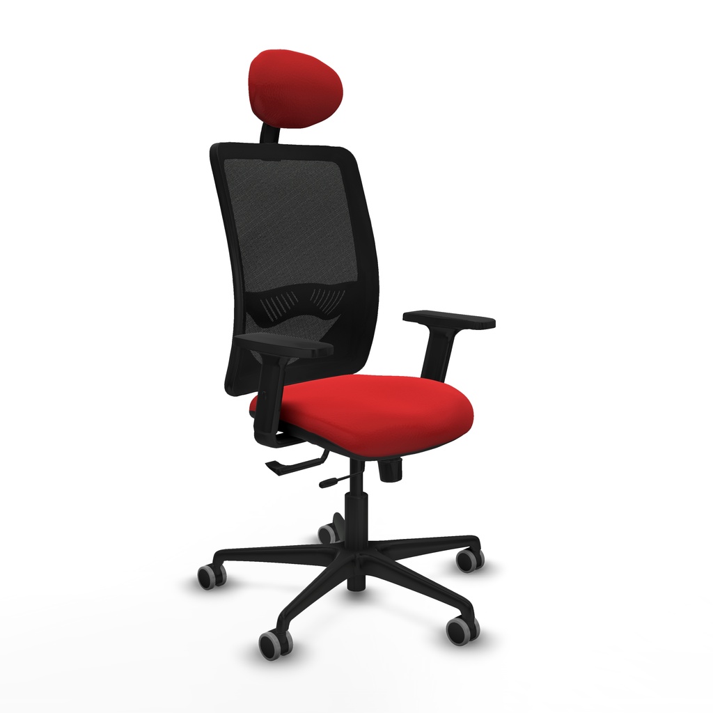 Zulema traslack malla negra similpiel rojo brazos 2D base nailon cabecero fijo ruedas 65mm engomadas