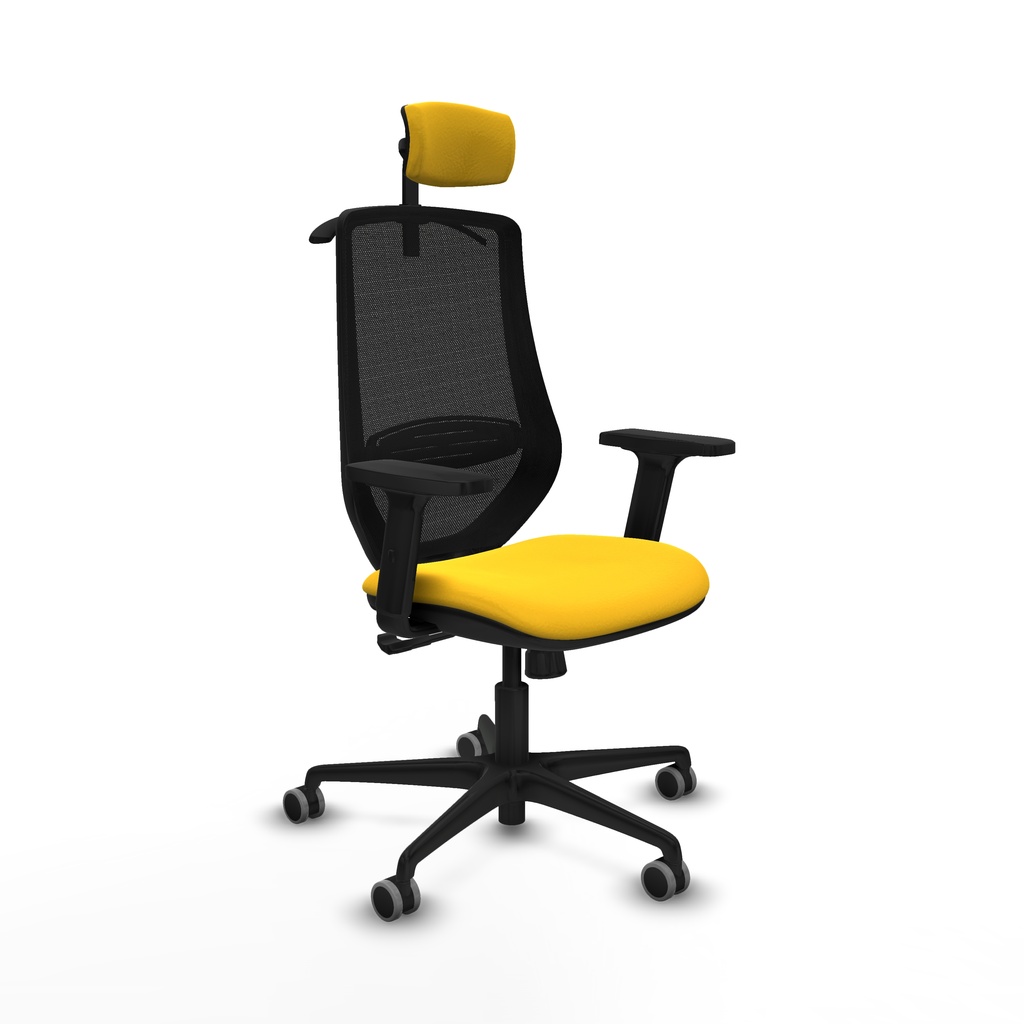 Mardos sincro similpiel amarillo brazos 2D base nailon ruedas 65mm engomadas cabecero 2D perchero