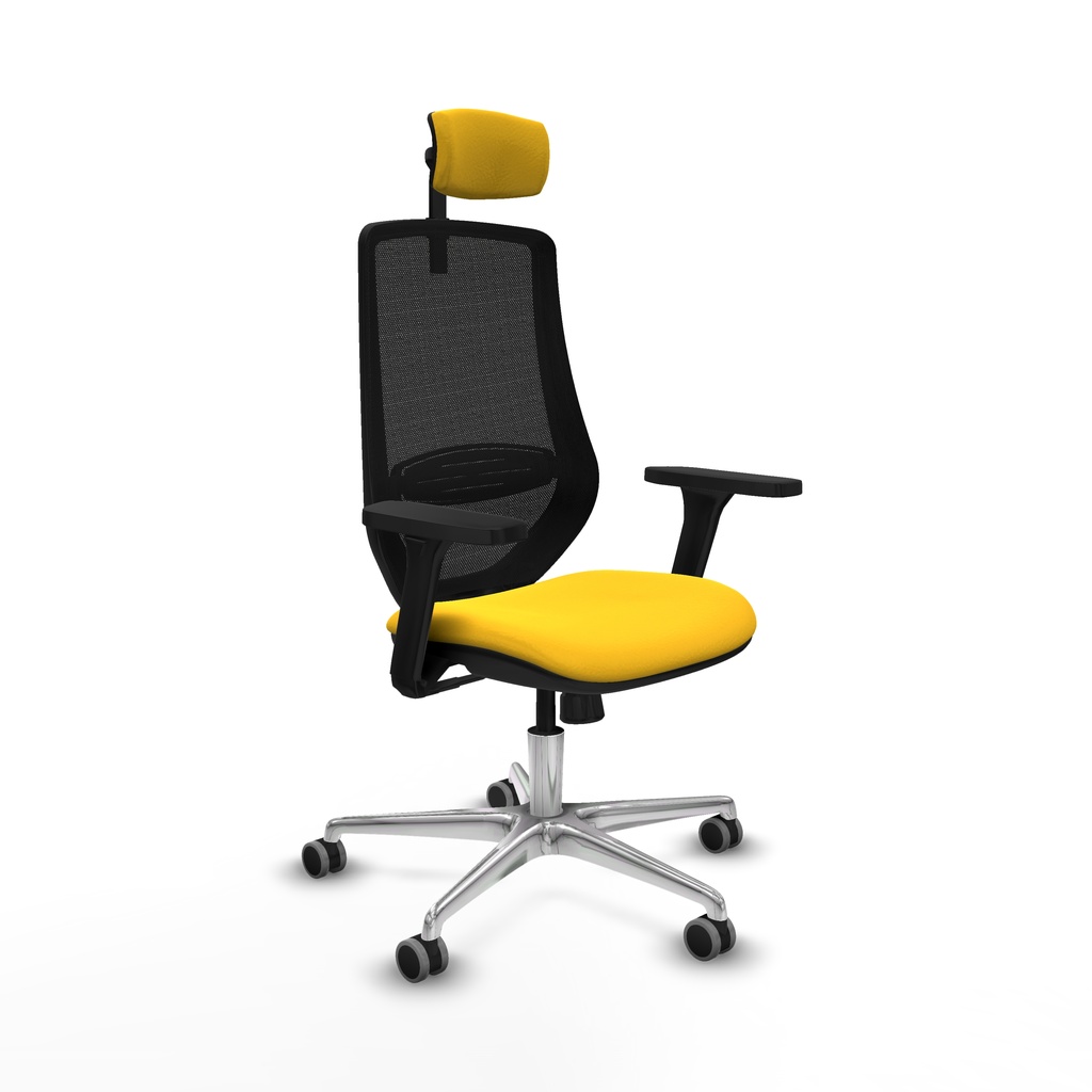 Mardos sincro similpiel amarillo brazos 3D base aluminio ruedas 65mm engomadas cabecero 2D