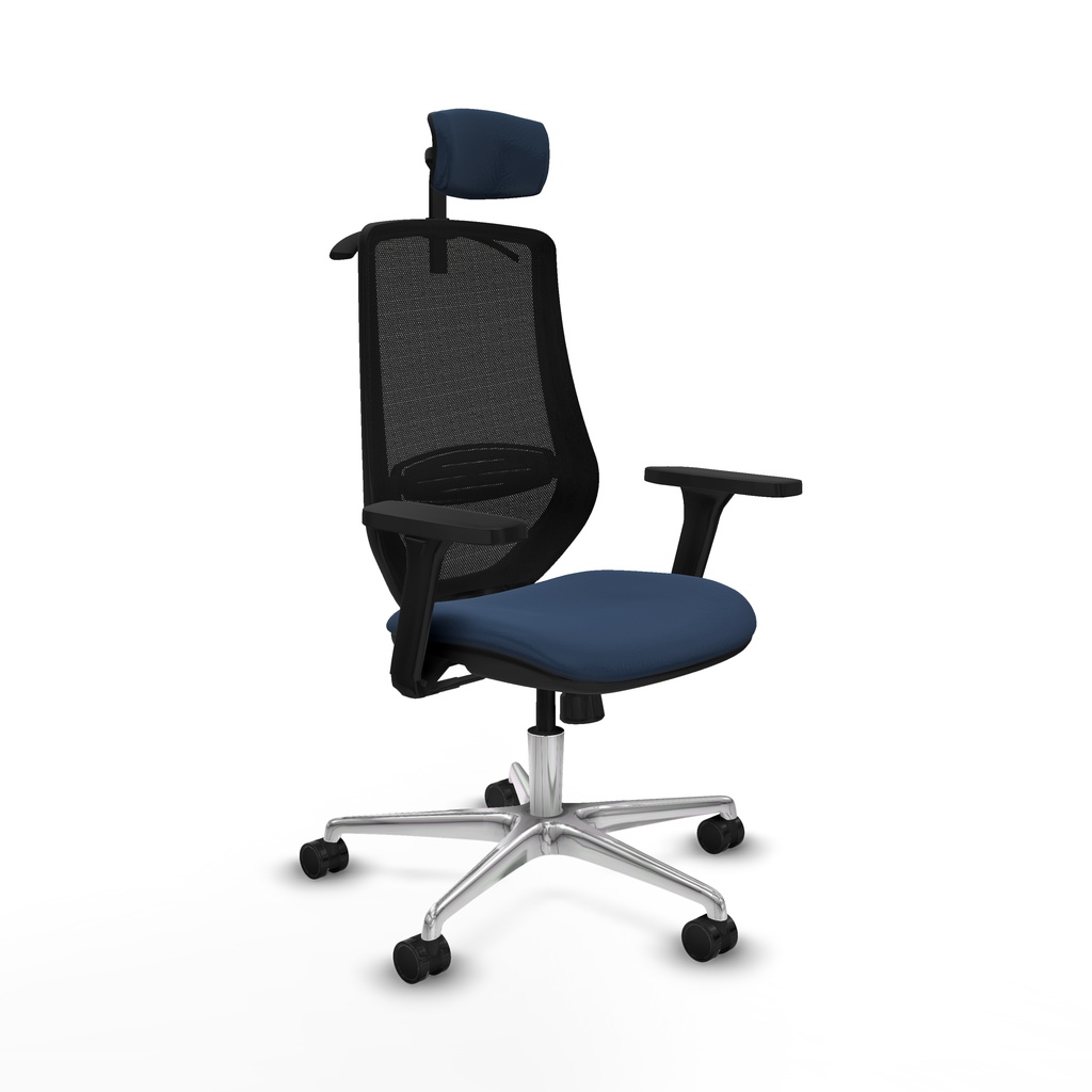 Mardos sincro similpiel azul marino brazos 3D base aluminio ruedas 65mm nailon cabecero 2D perchero