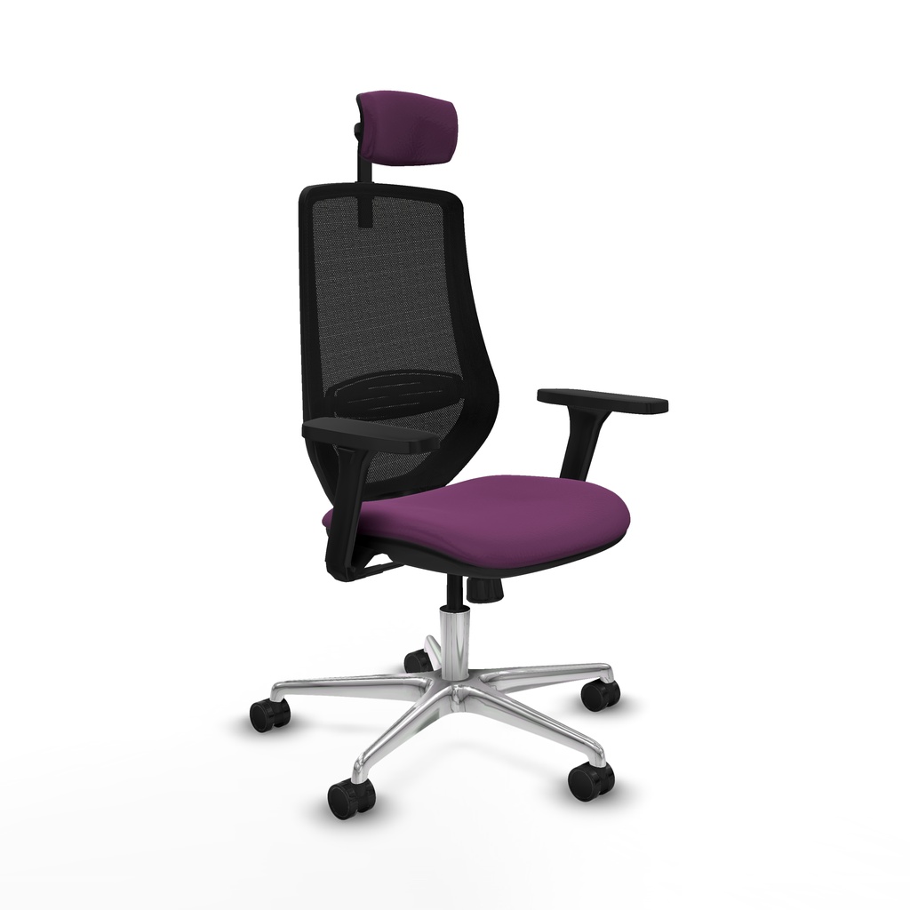 Mardos sincro similpiel morado brazos 3D base aluminio ruedas 65mm nailon cabecero 2D