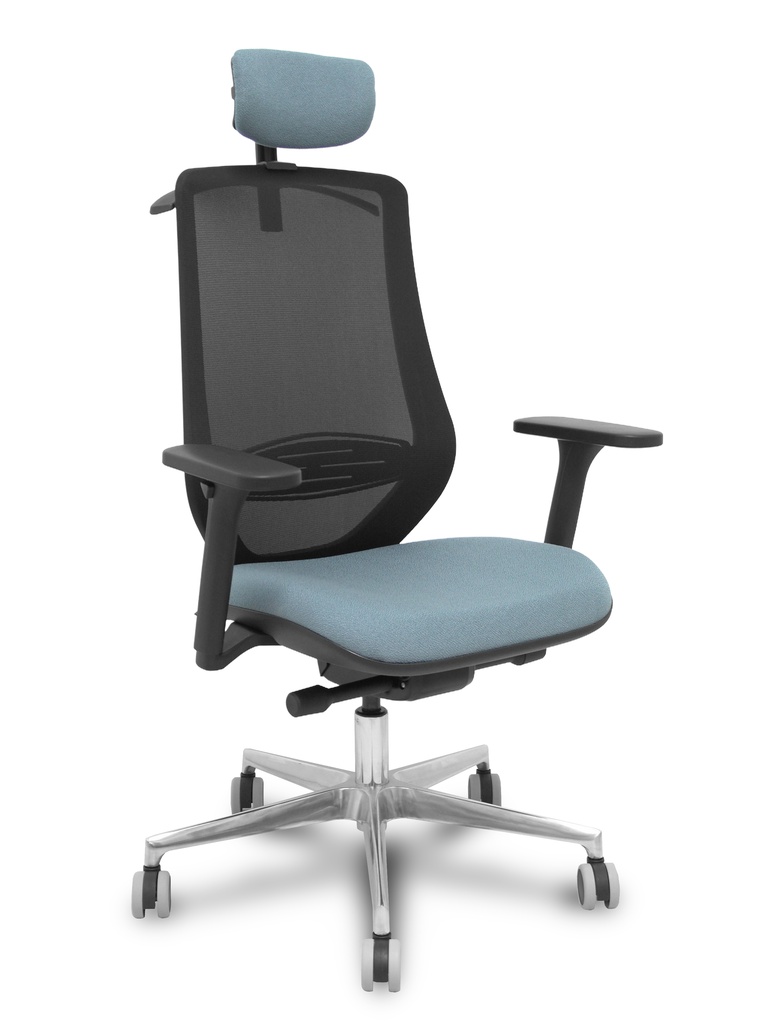 Silla Mardos traslack malla negra bali gris brazo 3D cabecero perchero base alum ruedas engomadas