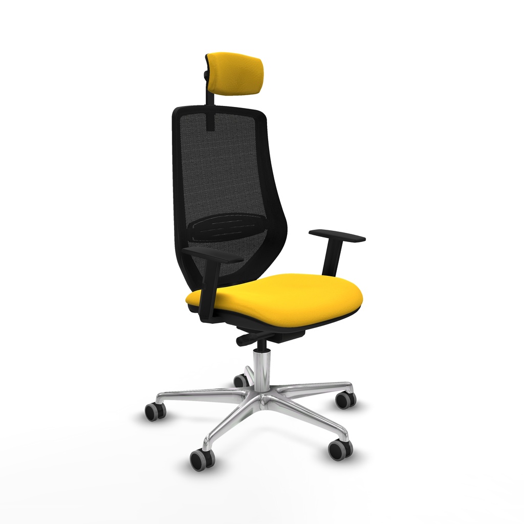 Mardos traslack similpiel amarillo brazos 1D base aluminio ruedas 65mm engomadas cabecero 2D