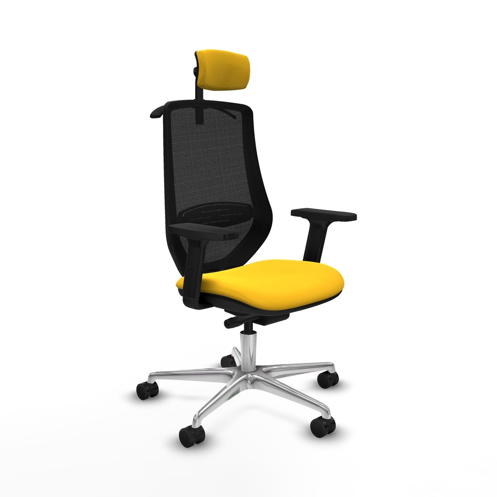Mardos traslack similpiel amarillo brazos 2D base aluminio ruedas 65mm nailon cabecero 2D perchero