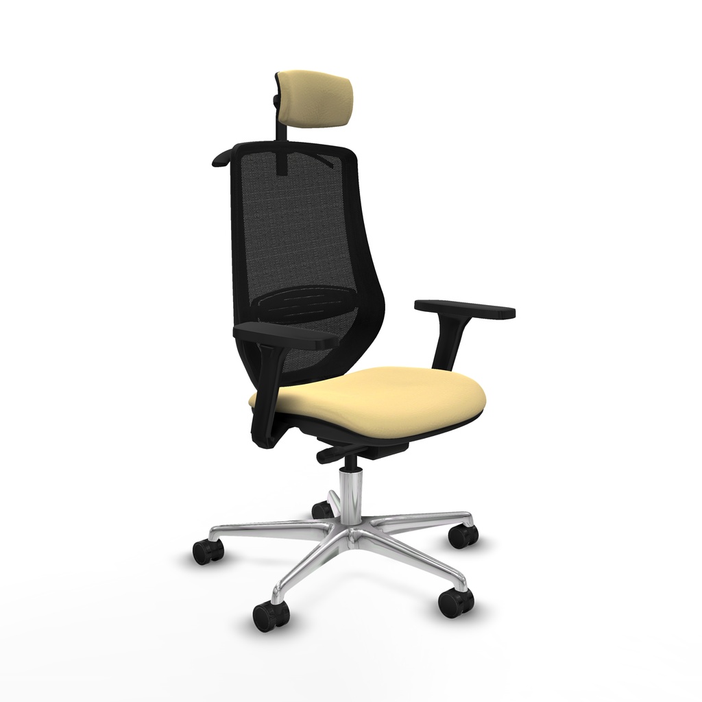 Mardos traslack similpiel crema brazos 3D base aluminio ruedas 65mm nailon cabecero 2D perchero