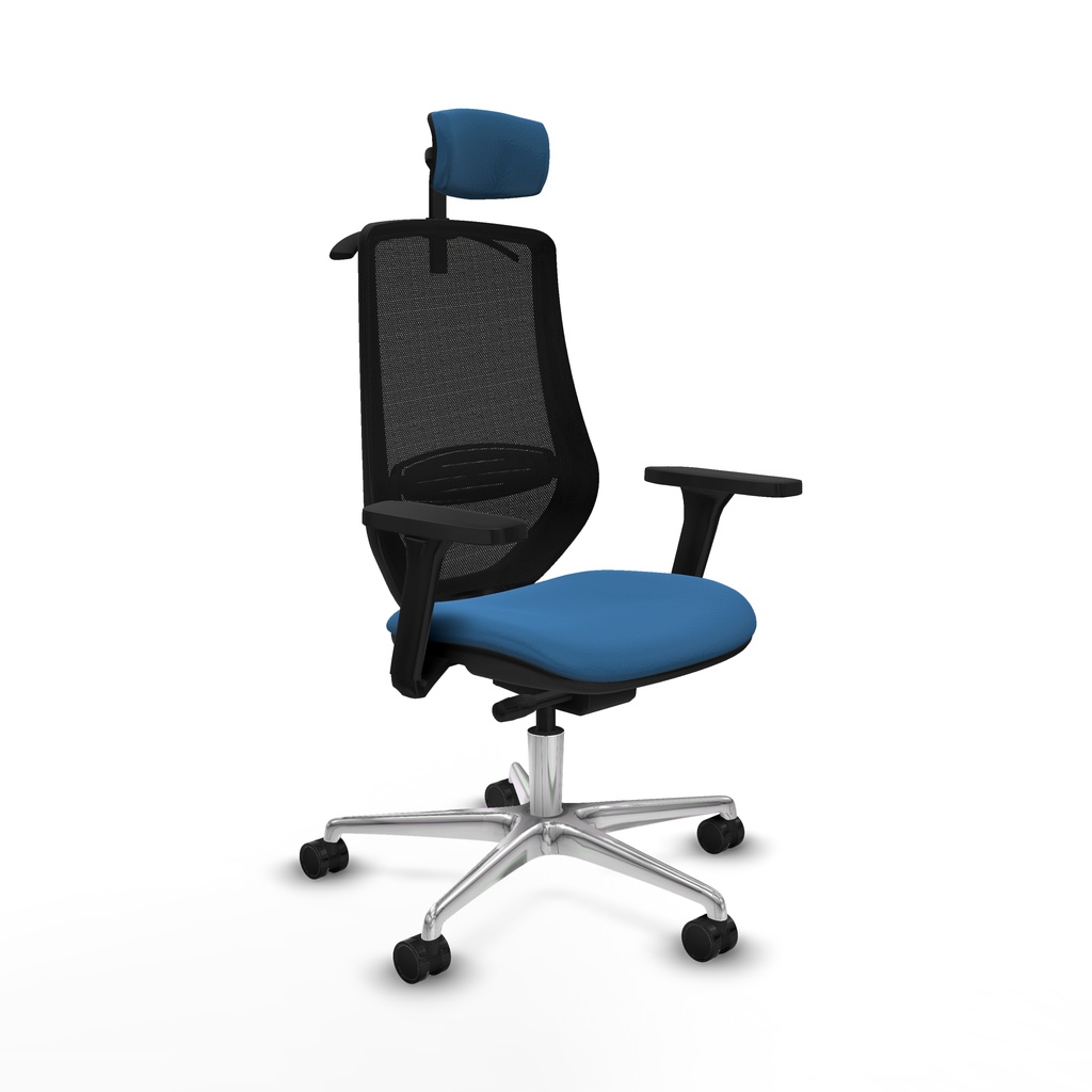 Mardos traslack similpiel azul claro brazos 3D base aluminio ruedas 65mm nailon cabecero 2D perchero