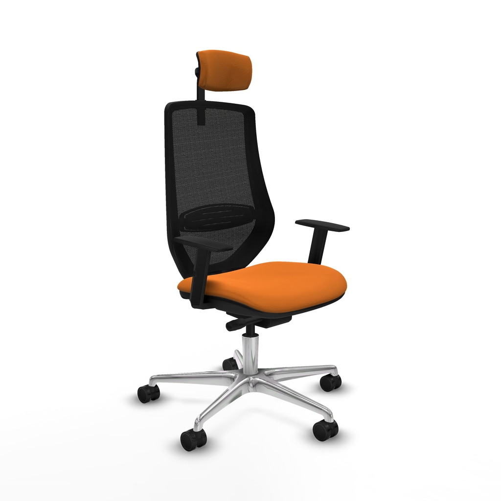 Mardos traslack similpiel naranja brazos 1D base aluminio ruedas 65mm nailon cabecero 2D