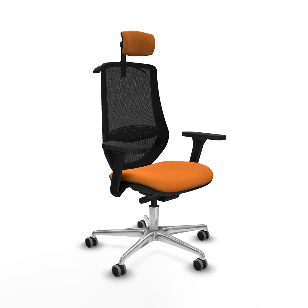 Mardos traslack similpiel naranja brazos 3D base aluminio ruedas 65mm engomadas cabecero 2D perchero