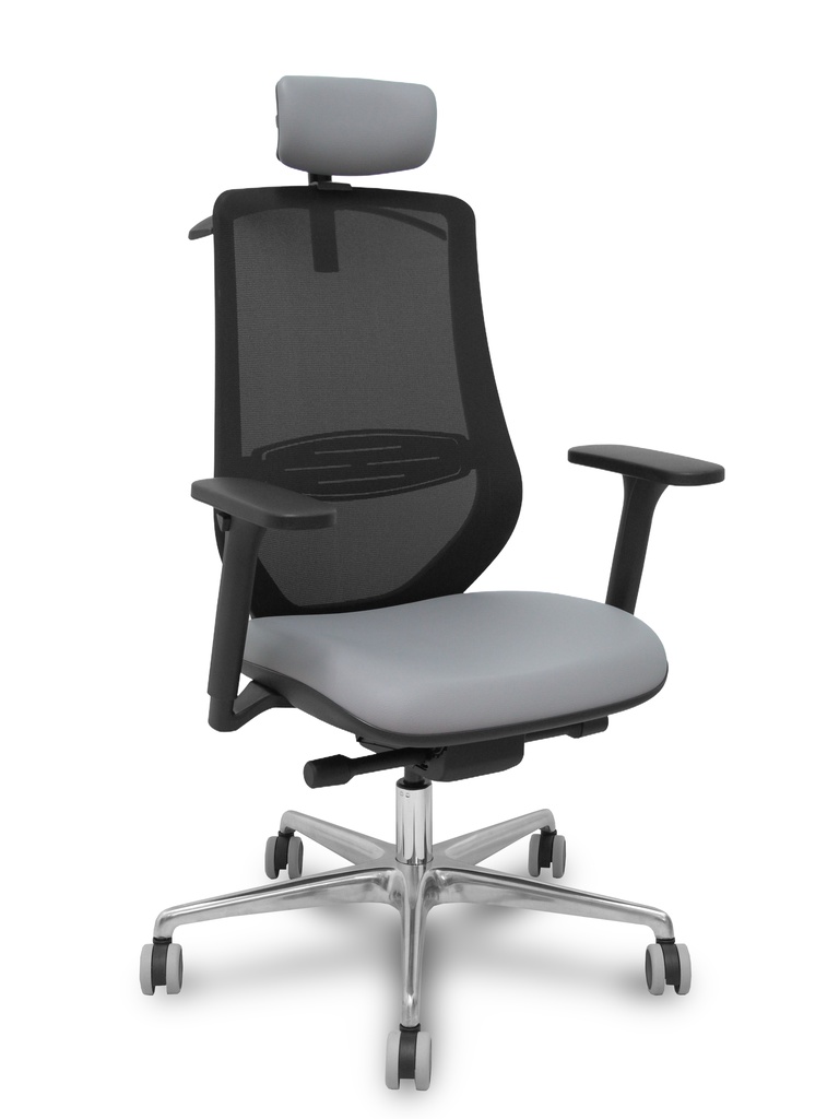 Silla Mardos traslack malla negra similpiel gris brazo 3D cabecero perchero