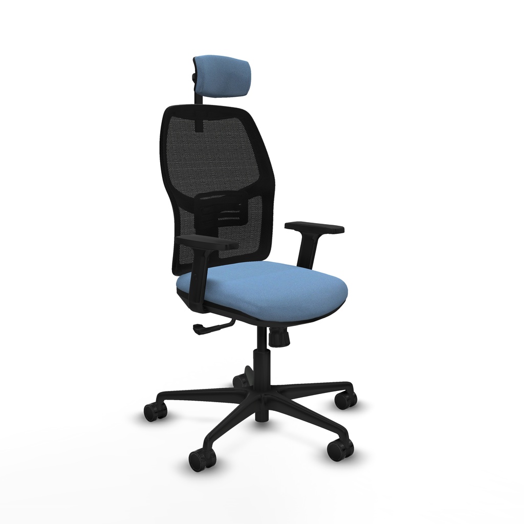 Alfera sincro malla negra bali azul cielo brazos 2D base nailon cabecero 2D ruedas 65mm nailon