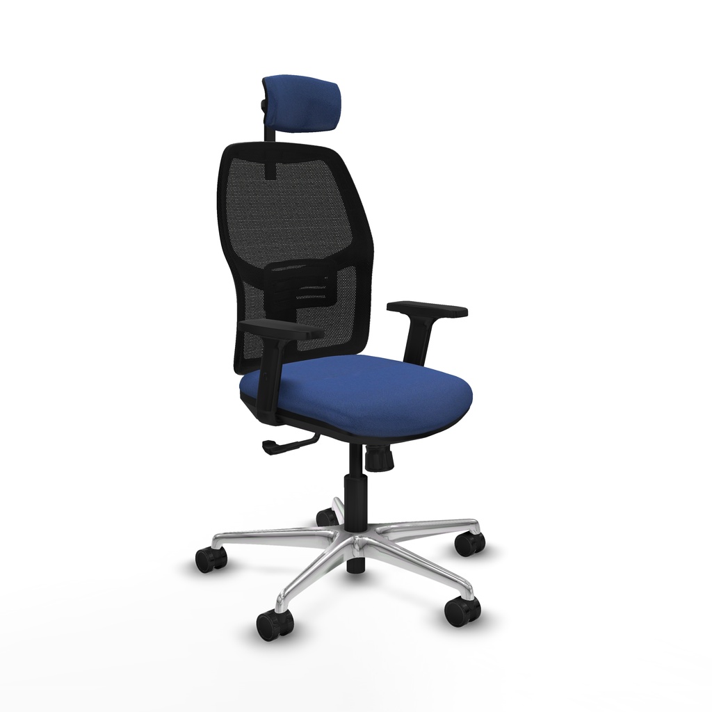 Alfera sincro malla negra bali azul marino brazos 2D base aluminio cabecero 2D ruedas 65mm nailon