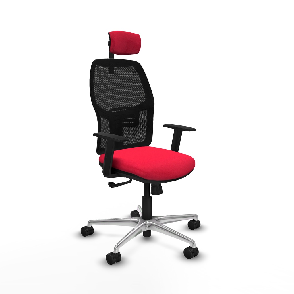 Alfera sincro malla negra bali rojo brazos 1D base aluminio cabecero 2D ruedas 65mm nailon